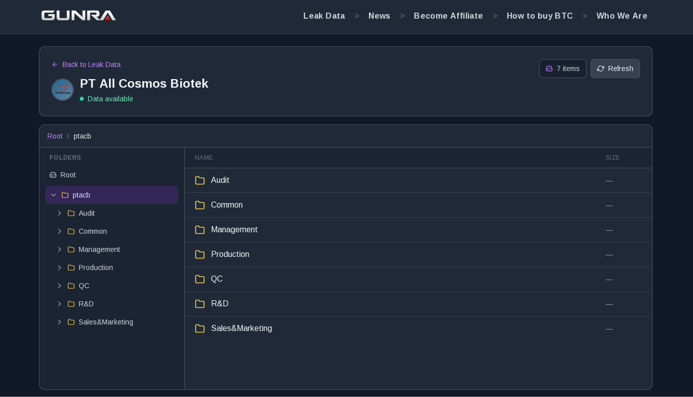 Exfiltrated directory listing published on Gunra's leak site