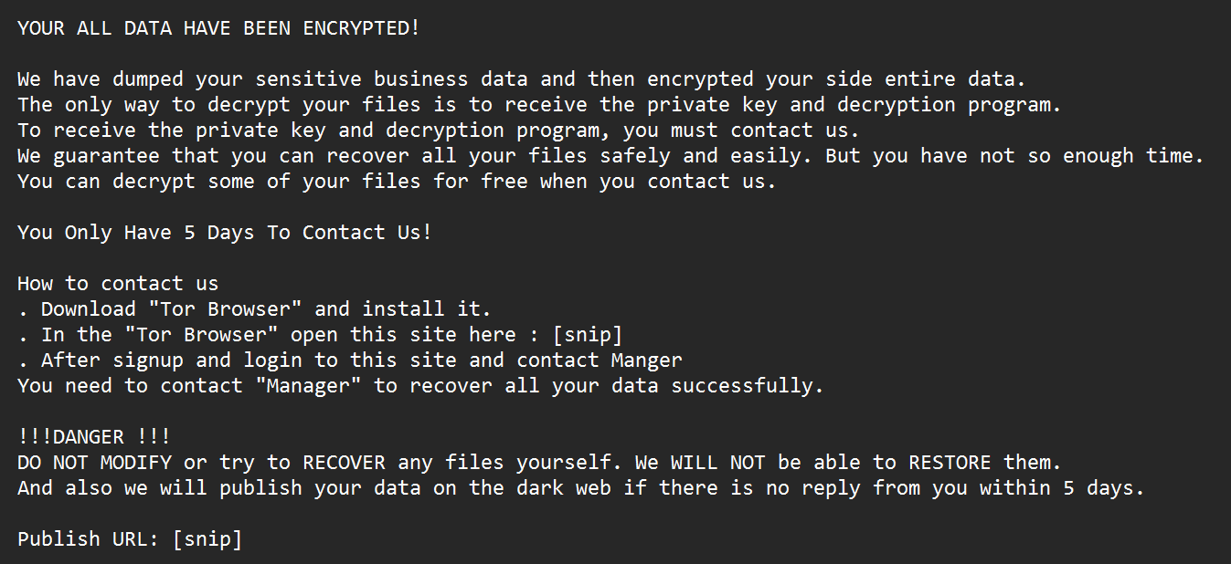 Gunra's ransom note in windows variant