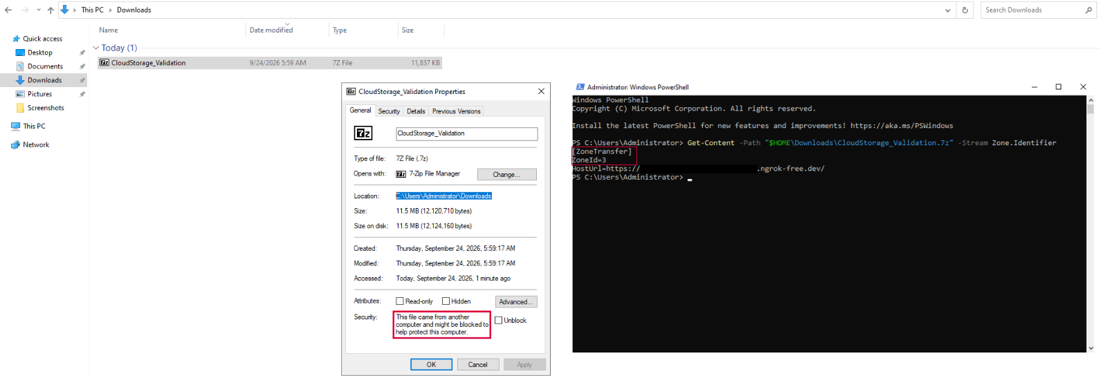 MoTW in the downloaded file.