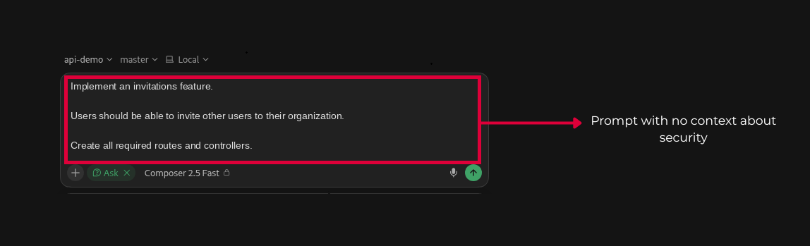 Prompting Cursor to implement an invitations feature without mentioning authentication or authorization