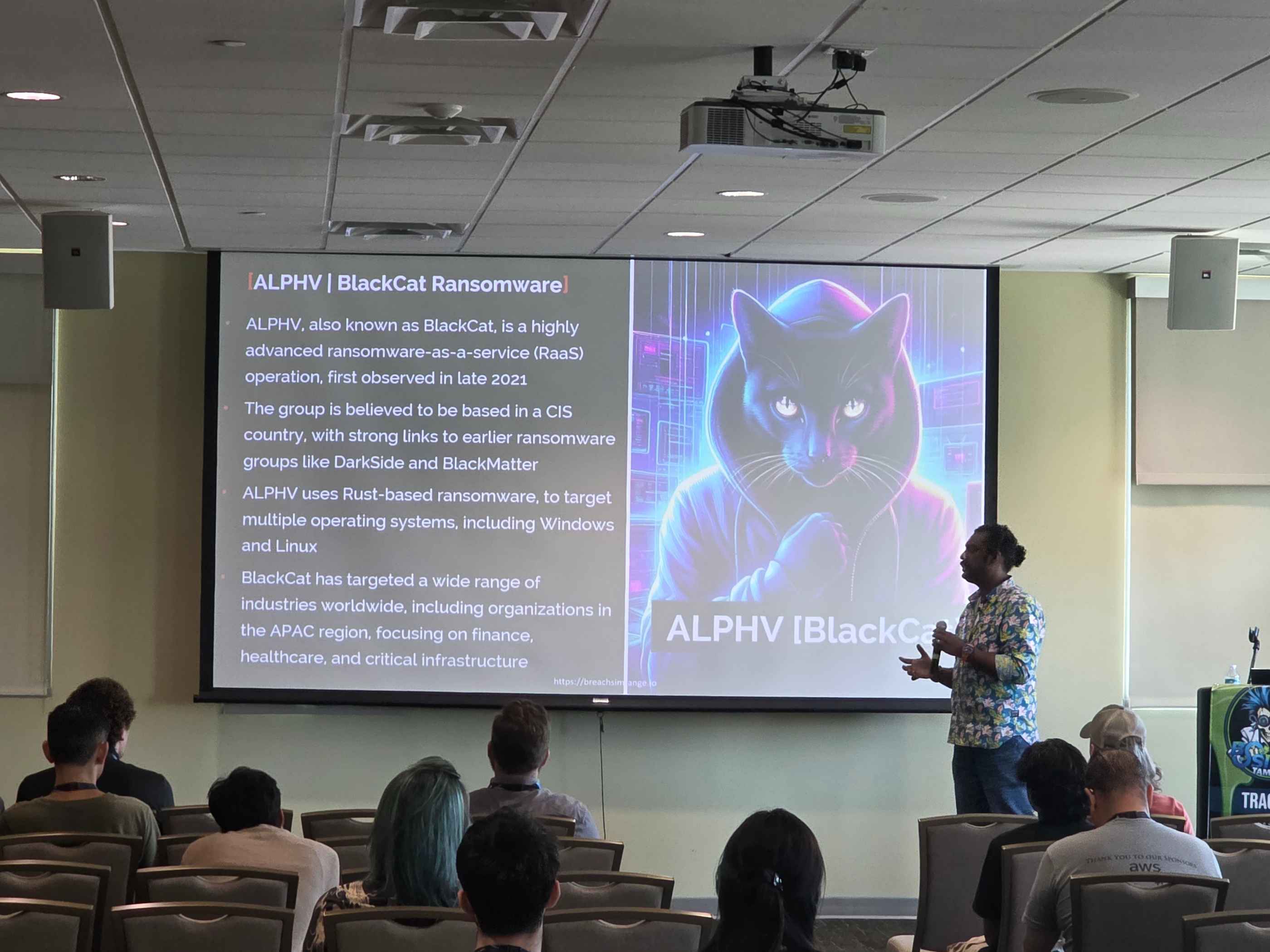 Abhijith B R delivering the Borderless Adversaries talk at BSides Tampa 2025