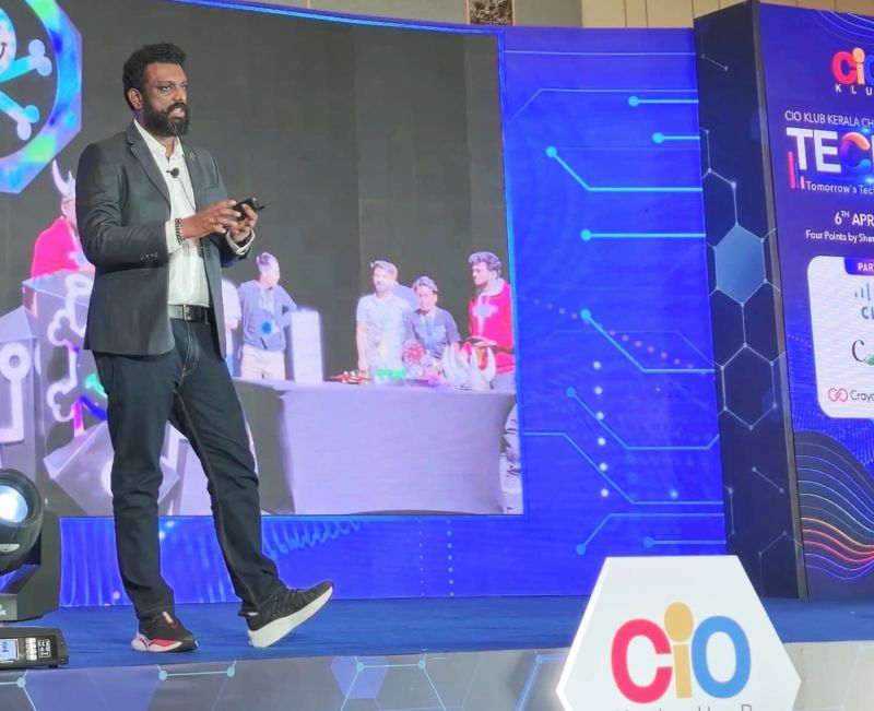 Abhijith B R delivering the security keynote at Tech24