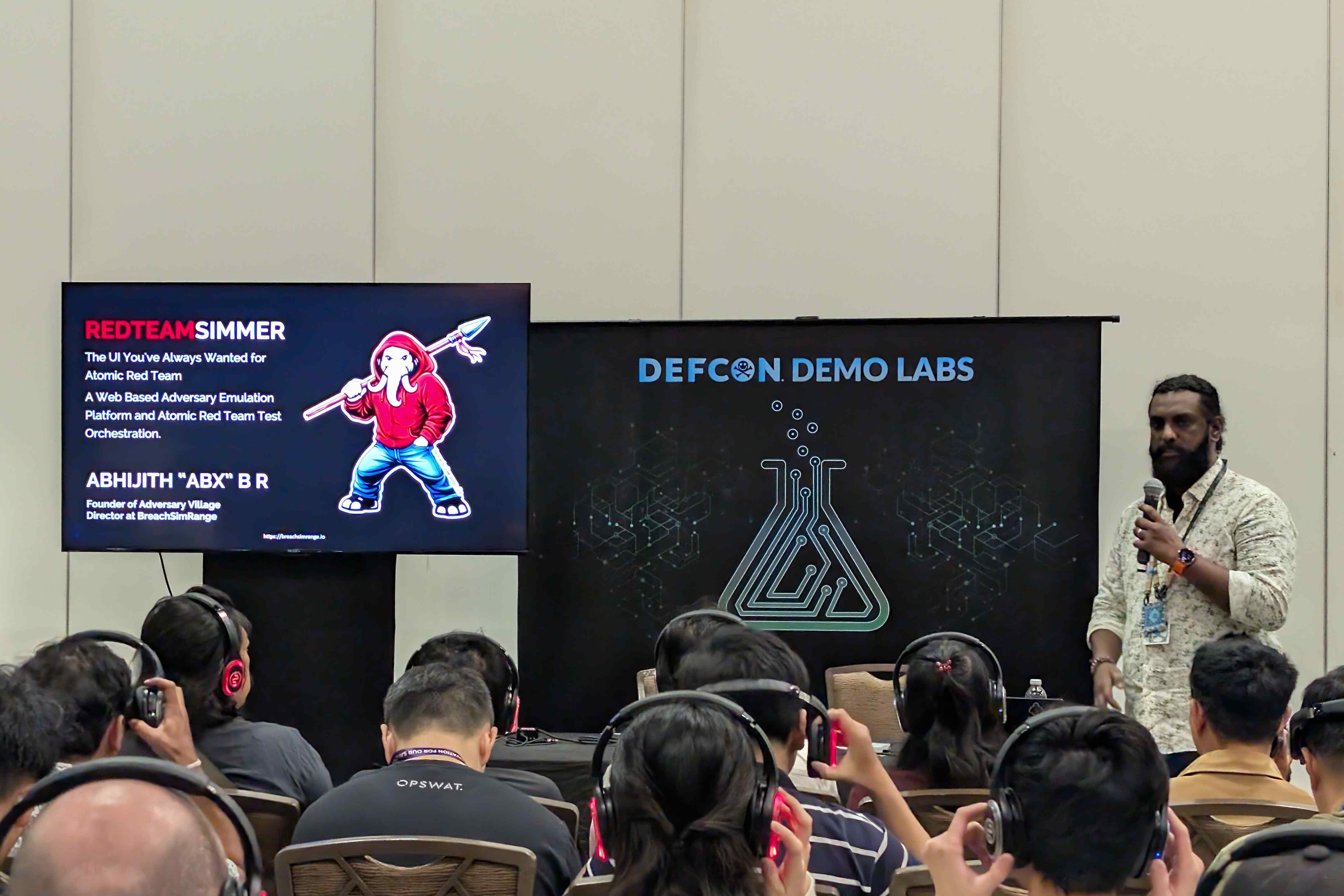 Abhijith B R at the RedTeamSimmer Demo Labs, DEF CON Singapore 2026